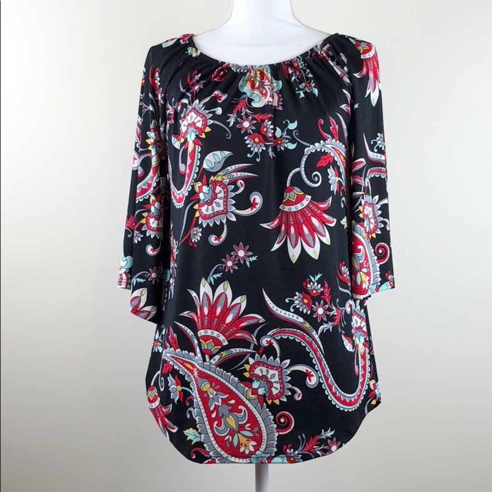 2B together Black Paisley Print Boho Top Size S